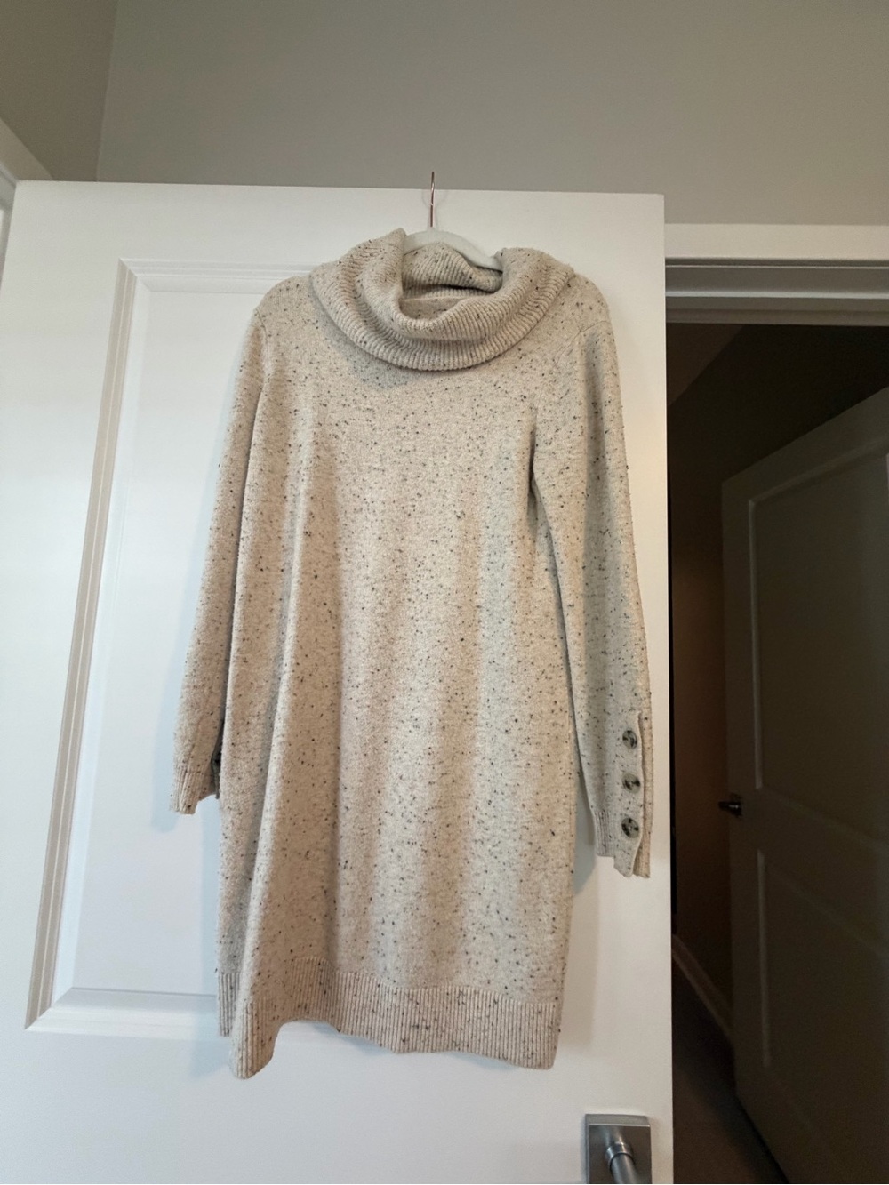 LOFT Cream Speckled Cowl Neck Sweater Tunic
